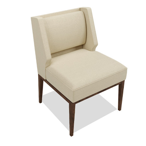 The Erwin dining chair is a perfect example of the Regency style. Bold lines and perfectly tailored upholstered wings with a fixed back pad and show wood plinth and legs. A superb chair that can be used as a dining, dressing or side chair.