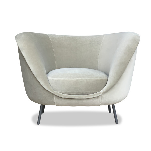 A futurist design - the Cassini armchair is a new take on the classic tub chair. With folding lipped arms that sweep up and around the frame the dramatic curves are emphasised even more. Slim tubular metal legs in grey finish.

 
