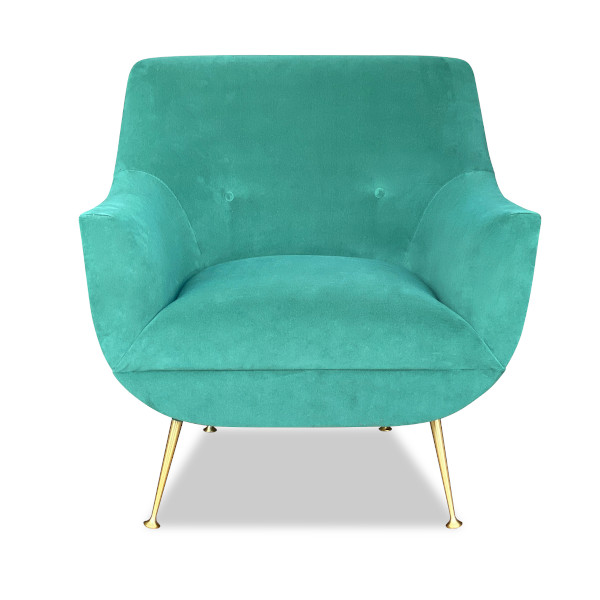 A quirky yet adorable model the Keo side chair with fixed base and two buttoned back is a delightful way to introduce a light and fun fabric into the room. The solid brass legs lend a retro feel to the whole piece.